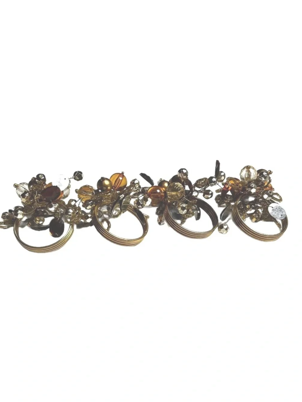 Vintage Cluster Bead Gold Tone Napkin Rings Set of Four